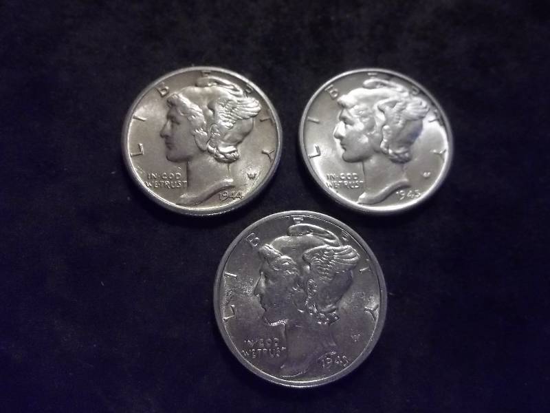 1943 D, 1944 D, 1945 D Mercury Dimes