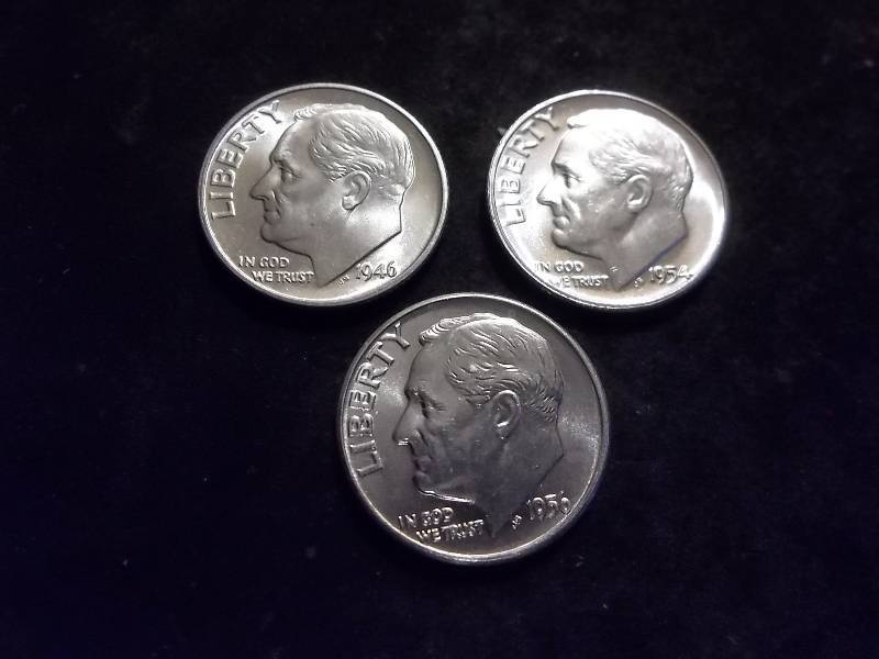 1946 D , 1954, 1956 D Roosevelt Dimes All MS