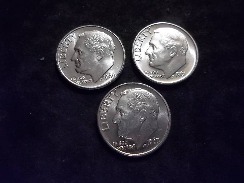 1960, 1961, 1963 D Roosevelt Dimes All MS