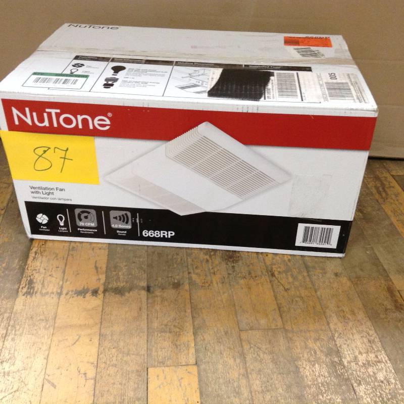 lot 87 image: Nutone 668RP70 CFM FanLight with White Polymeric Lens and Rectangular Textured Polymeric Grille