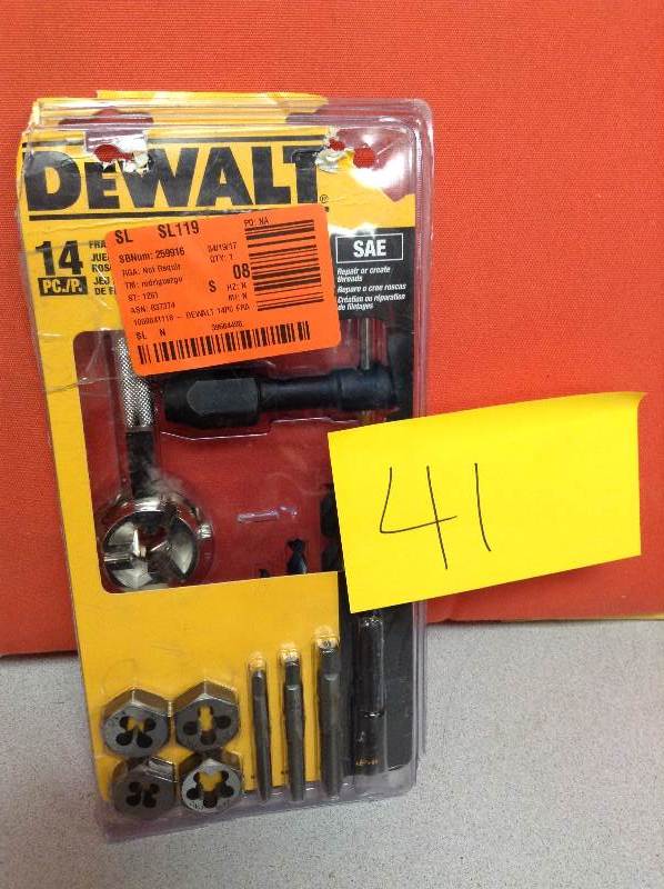 lot 41 image: Dewalt 14 PC Fractional Tap and Large Hexagon Die Set