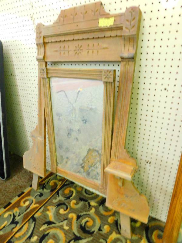 VINTAGE MIRROR THAT MOUNTS ON A DRESSER, SOME DAMAGE, SEE PICTURES