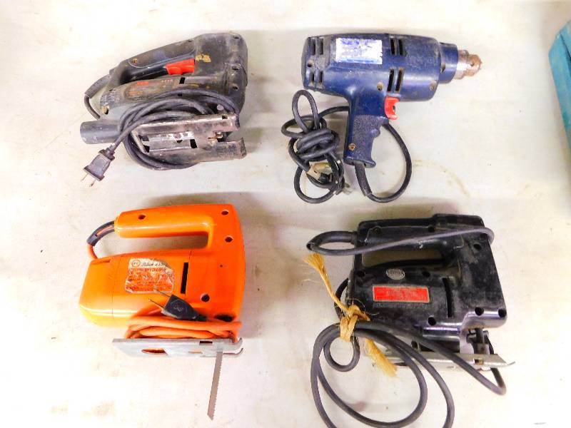 THREE JIG SAWS AND ELECTRIC DRILL