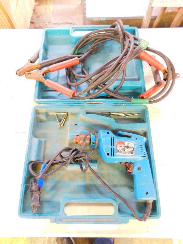 MAKITA 38 DRILL AND JUMPER CABLES