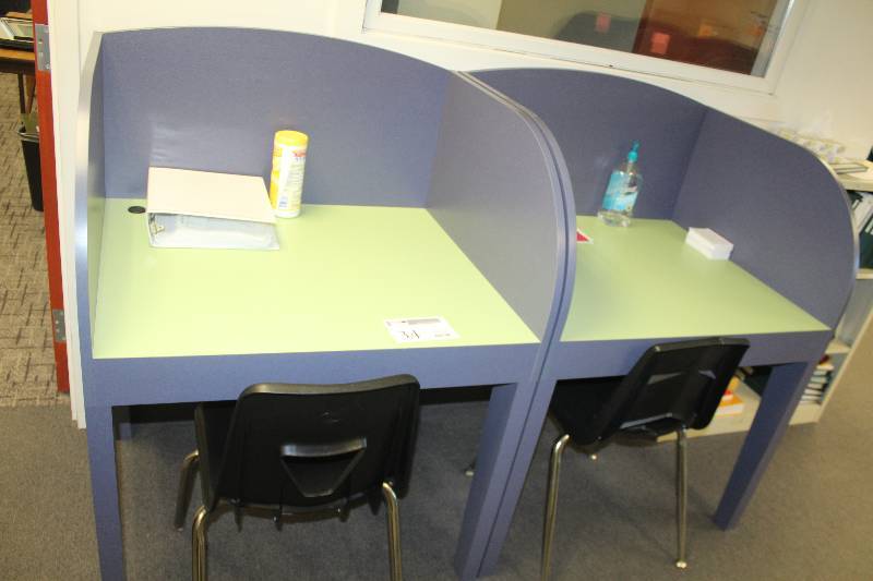 Lot of (5) Office Furniture Includes 1) 3-Shelf Metal Cabinet AND 2) Personal Cubicles AND 2) Chairs
