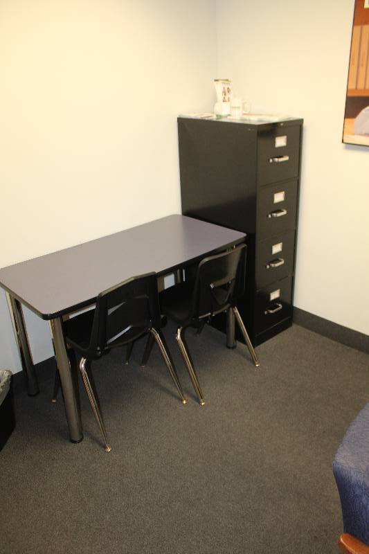 Office Table, 2-Chairs, 4-Drawers, Bookcase