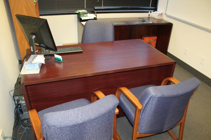 Desk, 3-Office Chairs, Credenza