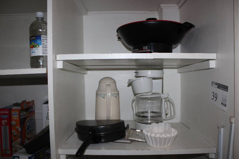 lot 39 image: Thermos, Coffee Maker w Filters, Waffle Maker, West Bend Electric Wok