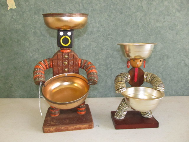 Pair of Vintage Folk Art Bottle Cap Sculptures