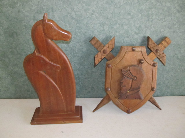 Pair of Vintage Carved Wood Folk Art Pieces