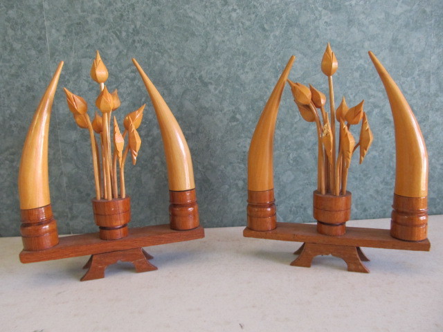 Carved Wood Mantel Sculptures