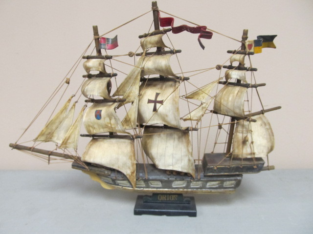Carved Wood &amp Canvas ORION Ship Display