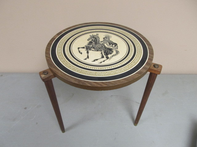 Mid Century Greek Key Wood Side Table