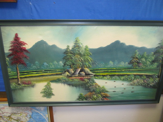 Large Framed Colorful Landscape Oil Painting