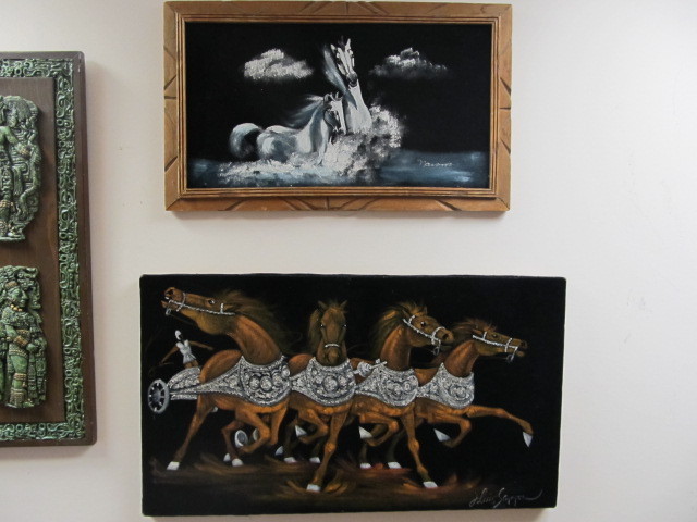 Pair of Vintage Velvet Horse Paintings