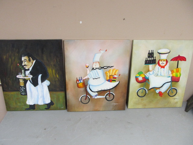 Group of 3 Signed Restaurant Style Oil Paintings