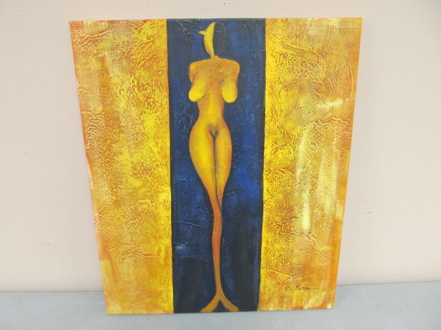 Signed Abstract Nude Oil on Canvas Painting