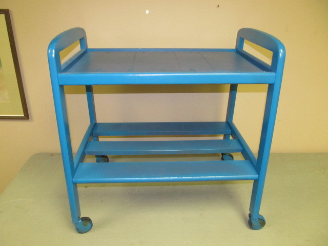 Blue Painted Wood Rolling TableCart