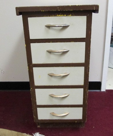 Vintage Painted Wood 5 Drawer Cabinet