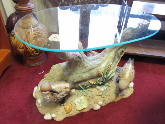 Figural BirdNature Scene Glass Top&nbspCoffee Table