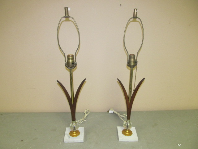 Mid Century Teak &amp Brass Table Lamps