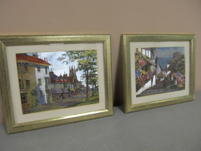 Pair of Vintage Reflective City Scene Artworks