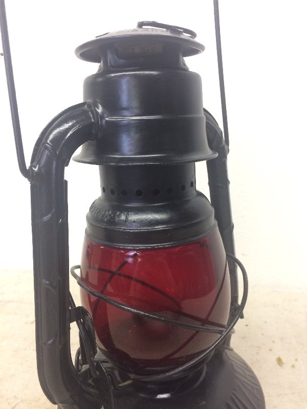 lot 92 image: Vintage Dietz St. Paul Water Dept Lantern wRed Globe