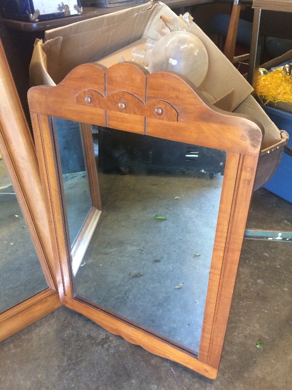 lot 95 image: 2 Vintage Wood Wall Mirrors