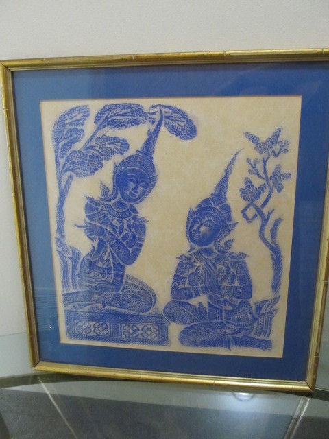 lot 16 image: Vintage Framed Thai Temple Rubbing Artwork