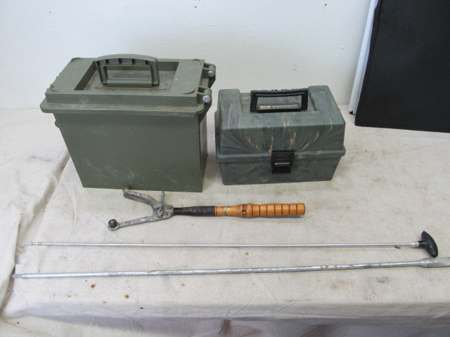 lot 69 image: Ammo Boxes Clay Thrower & Gun Cleaning Rod