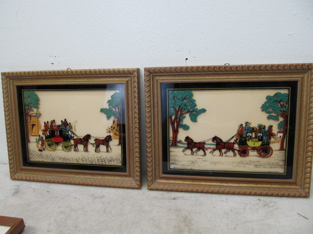 lot 113 image: Original 1930s Reverse Painted Silhouette Stagecoach Pictures