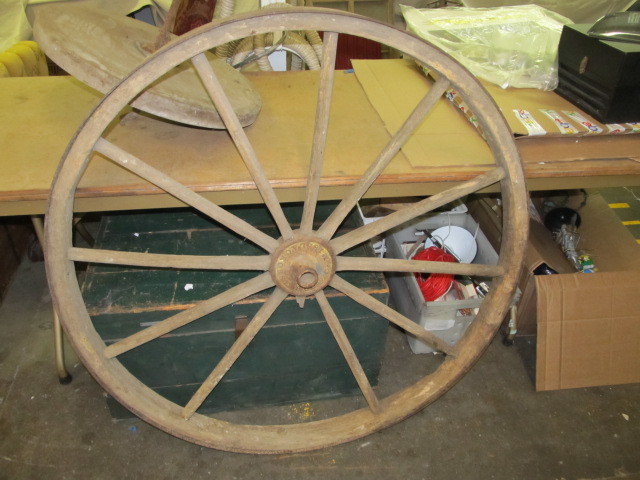 lot 121 image: Large Antique LA CROSSE PLOW CO Wagon Wheel