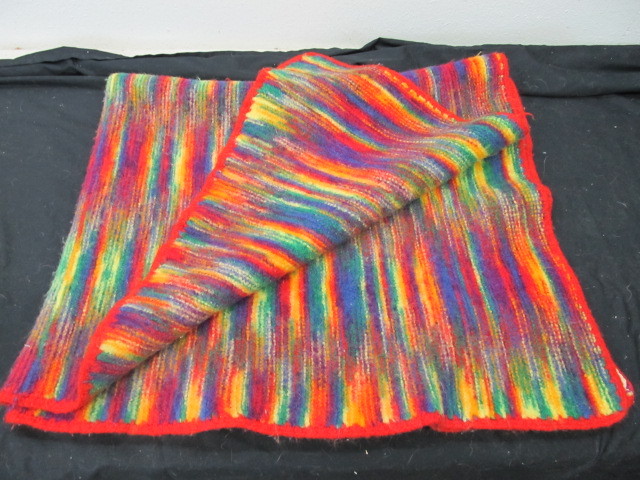 lot 136 image: Original Signed 1930s Hand Knit Colorful Blanket