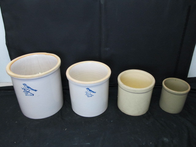 lot 139 image: Vintage Stoneware Crocks incl. Bluebird