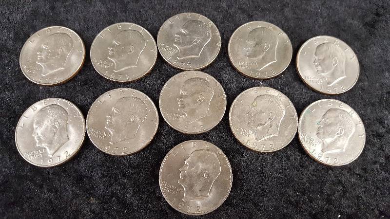 Lot - Eisenhauer Dollars, (7) 1972, (1) 1971, (1) 1977