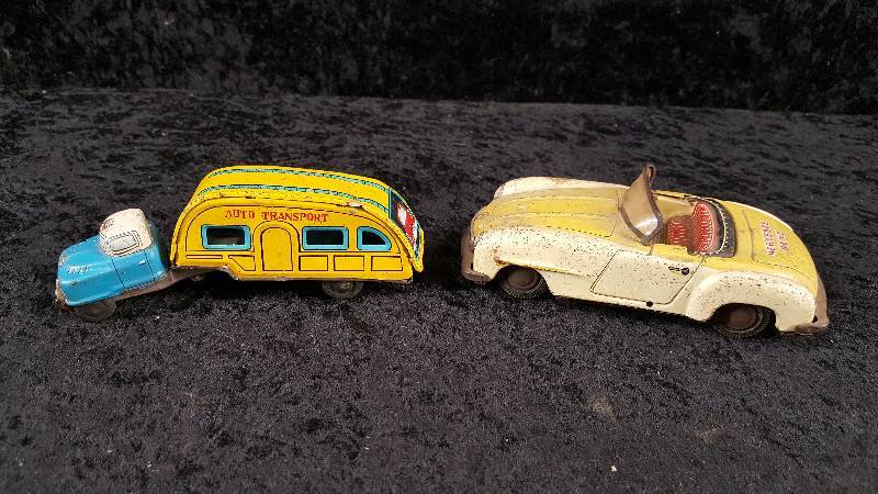 Lot - 1950s Kanot Toys Tin Auto-Transport & 1960s Windup Mercedes Benz Tin Toy