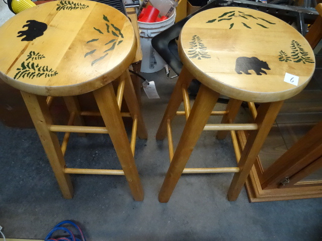 2 wood stools. Hand painted on top....