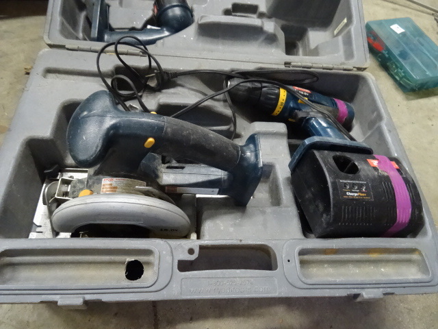 lot 54 image: Ryobi 18 Volt Drill, Saw and Light.