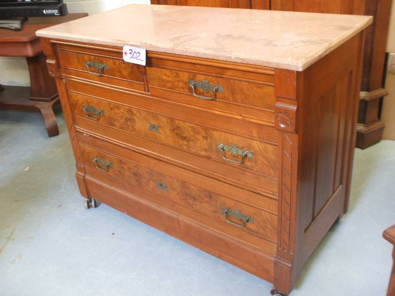 lot 302 image: MARBLE TOP DRESSER