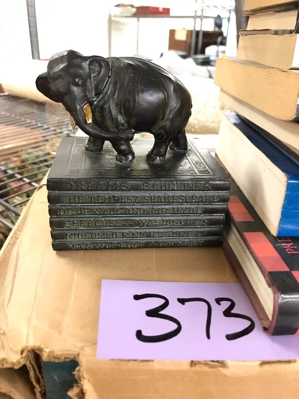 lot 373 image: ELEPHANT BOOKENDS AND NORMAN ROCKWELL