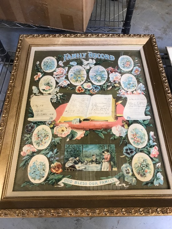 lot 388 image: FRMED VINTAGE DOCUMENT AND FAMILY TREE CERTIFICATE