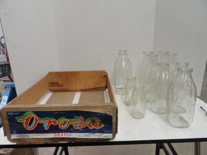 lot 15 image: Vintage Crate & Glass Milk Bottles