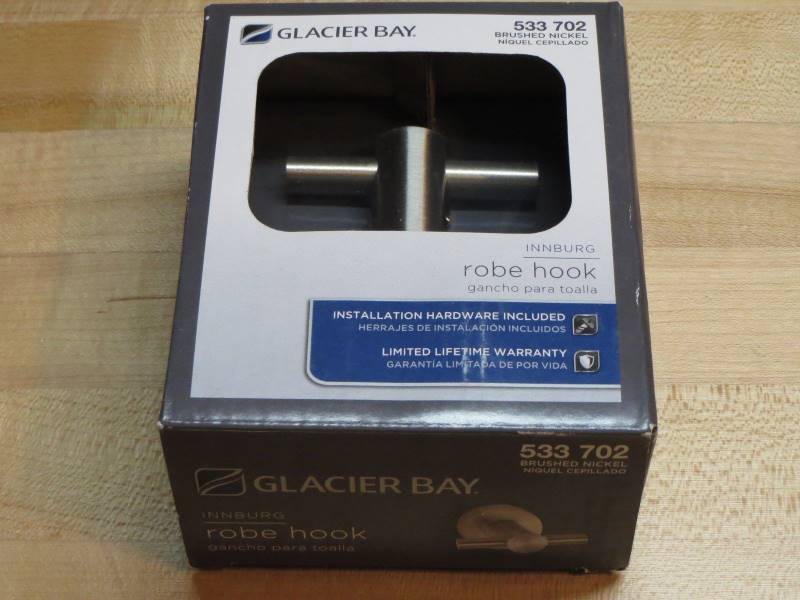 lot 376 image: New Glacier Bay Double Robe Hook 533 702 Brushed Nickel