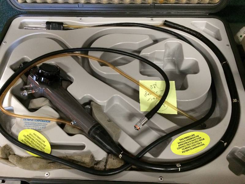 lot 38 image: Retails Used $800 Olympus CLE-10 OES Endoscopic Halogen Light Source With Olympus OSF Endoscope Fiber Sigmoidoscope Flexible Endoscopy & Case - Super Condition - Scope Missing 38 Fibers