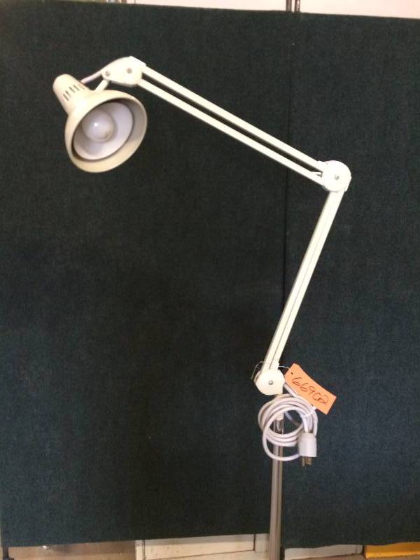 lot 56 image: Retails Used $250 DAZOR 794A Retro Industrial Chic Floating Adjustible Medical Exam Light PIXAR Style Floor Lamp Great For The Garage, A Mechanic Light or Crafters - Excellent Condition