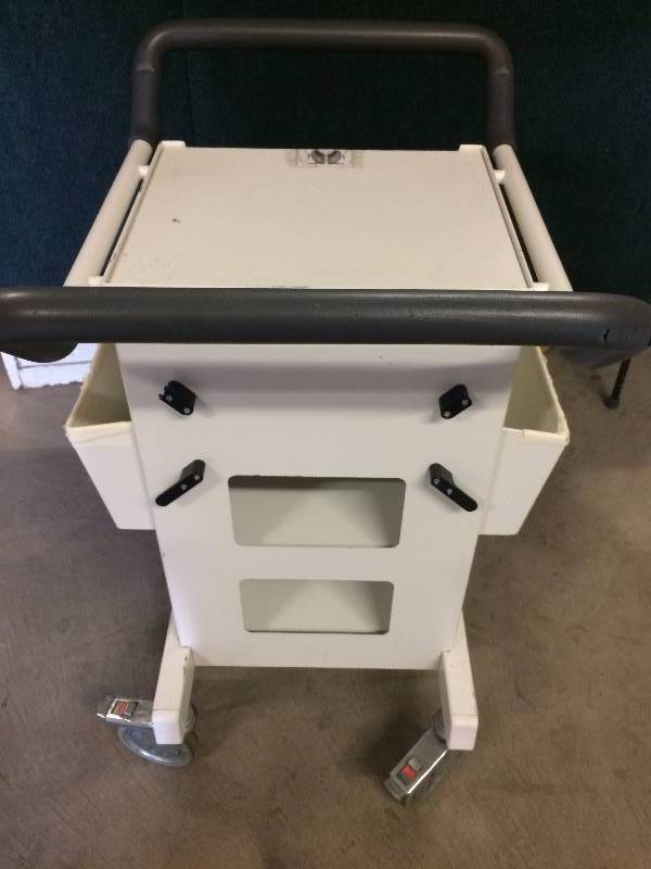 lot 63 image: Hospital Medical Dental Tattoo Shop Industrial Multipurpose Trolley Cart With Drawer & Easy Glide Heavy Duty Locking Wheels - Great For Crafters & Salons - Super Condition