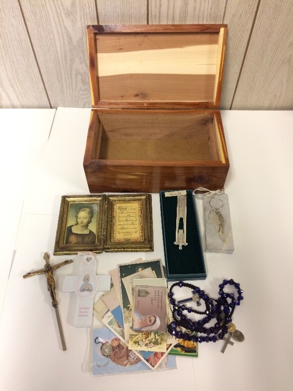 lot 15 image: Cedar Box with Religious Items