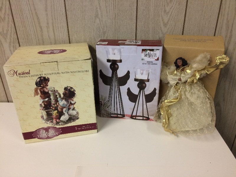 lot 35 image: Angel Candleholders, Waterglobe, Tree Topper