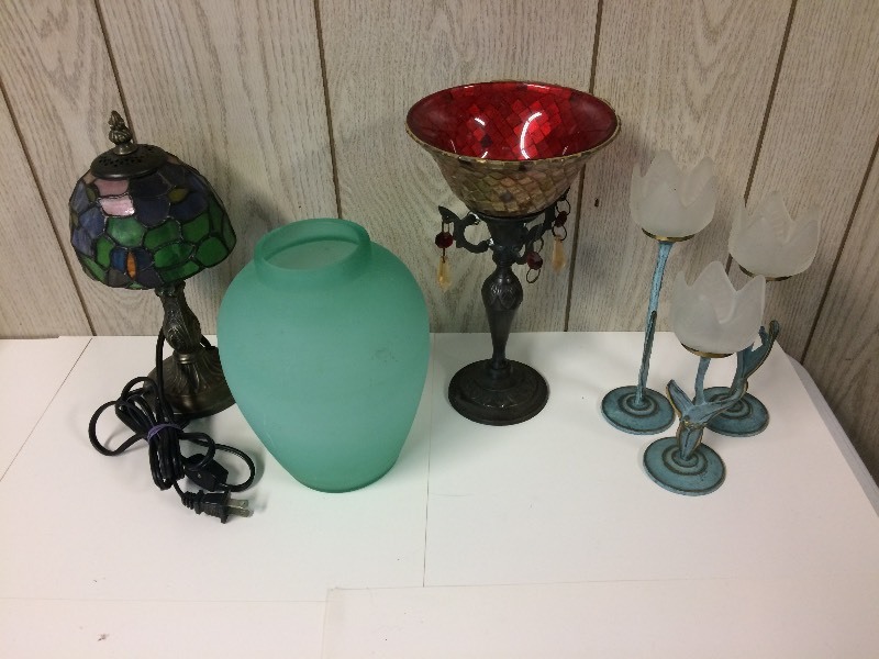 lot 87 image: Candleholders, Lamp, Vase