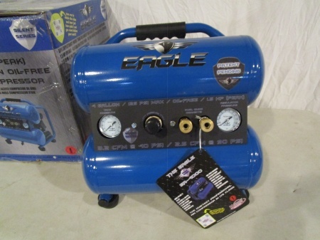 lot 11 image: Eagle Silent Series 4 Gallon Twin Tank Air Compressor